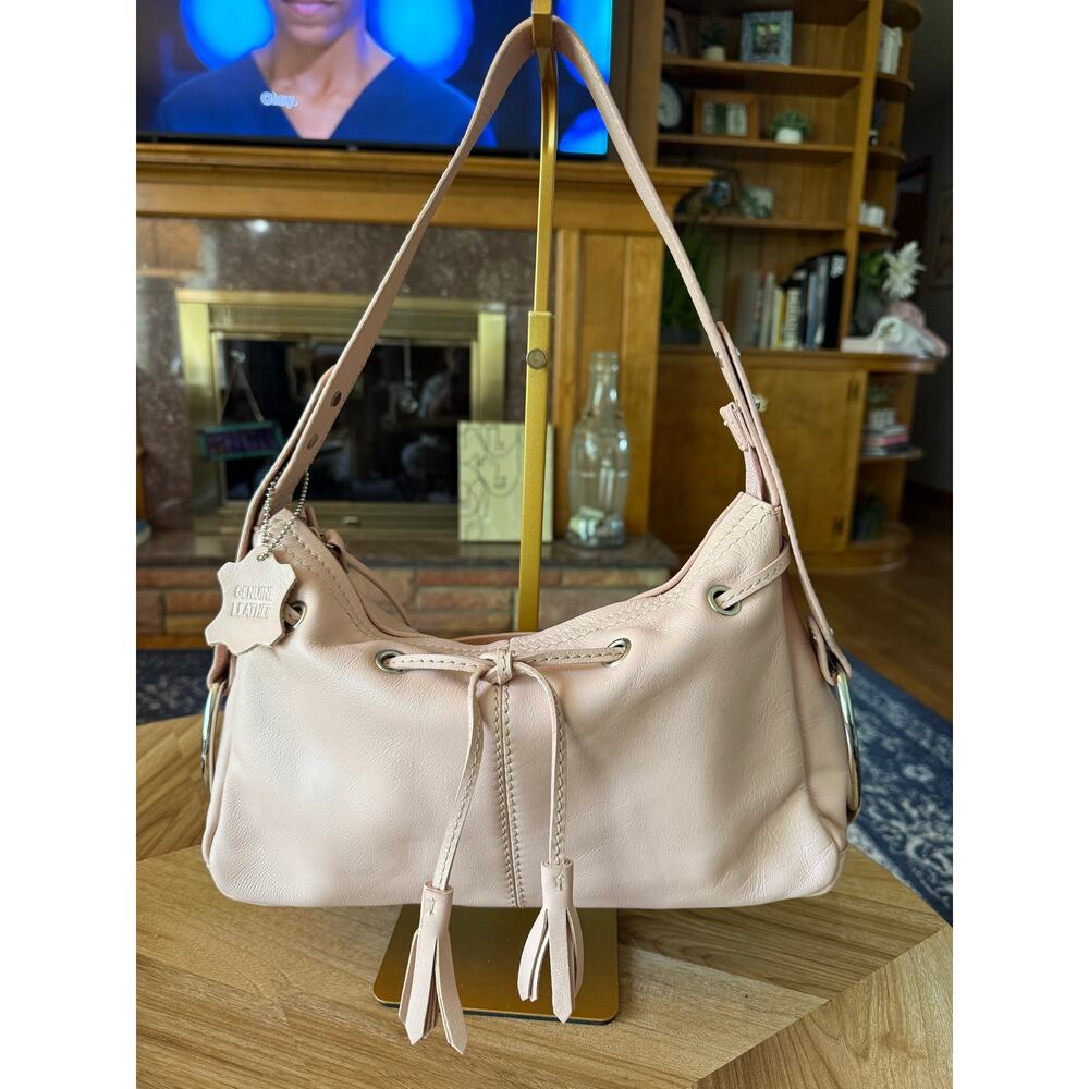 Vintage BLOOMINGDALES Genuine Leather Baby Pink Zipper Top Shoulder Bag